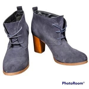 Satinato Slate Blue Lace Up Heel Bootie SZ 38